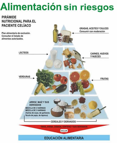 Pirámide nutricional para celiacos. Pirámide alimentaria sin gluten